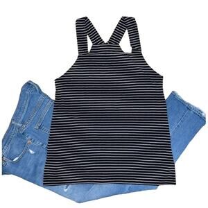 NWT LOFT Navy & White Striped Square Neck Racerback Tank - SIZE S